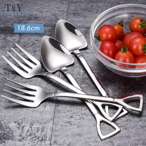 T&Y 1pc Large Size 18.6cm 304 Stainless Steel Silver Ice Cream Watermelon Scoop Spoon and Fork, Shovel Tableware Dessert Spoons