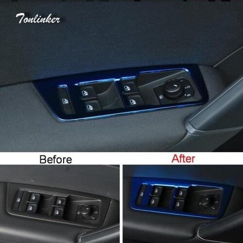 Tonlinker Cover Sticker For Volkswagen Touran L 2016-18 Car styling 4 pcs Stainless steel Door windows Lift button Cover sticke