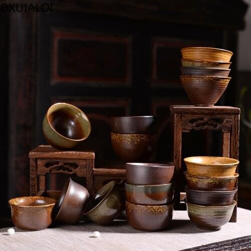 Retro Traditional Tea Cup Creative Kung Fu Tea Set Small Tea Bowl Kiln Glazed Ceramic Individual Single Cup Tea House Tea Set