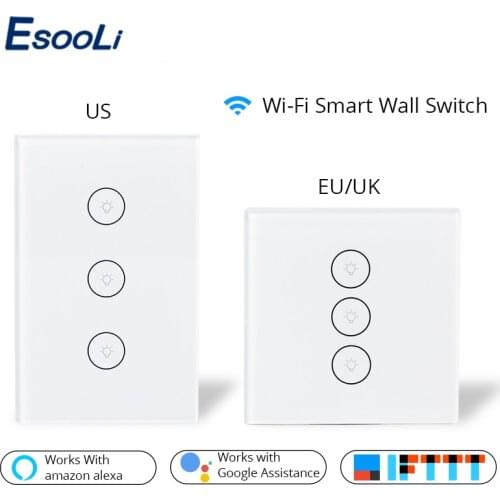 Esooli Smart Life Wifi Smart Wall Touch Switch Glass Panel Mobile APP Remote Control work with Amazon Alexa Google Home US EU UK