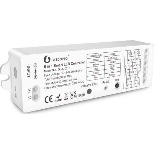 GLEDOPTO 5 in 1 Smart Led Controller ZIGBEE Controller for CCT, RGB, RGBW, RGB+CCT Dimmer LED Strip 2.4G Wireless Remote Control
