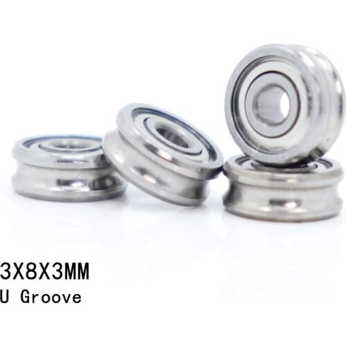 Outer Ring With U-groove Bearing 3*8*3 mm 4PCS Wire Cable Pulley Bearing Walking Heavy Pulley Crane U Groove Wheel Bearings