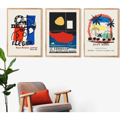 Le Corbusier Exhibition Poster Print Cartoon Cubism Canvas Painting Joan Miro Abstract Wall Art Picture Bedroom Nordic Decor