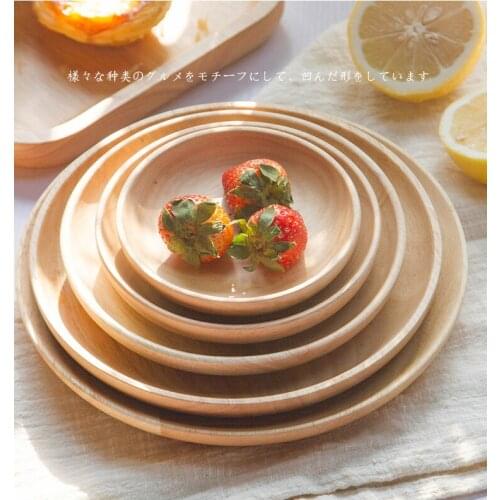 Japanese oak solid wooden tray wood round fruit food plate dish cake bread plate salver tea cup saucer coffee home storage