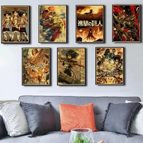 Japanese anime canvas painting retro attack Titan kraft paper posters and prints printing murals living room bar home wall decor