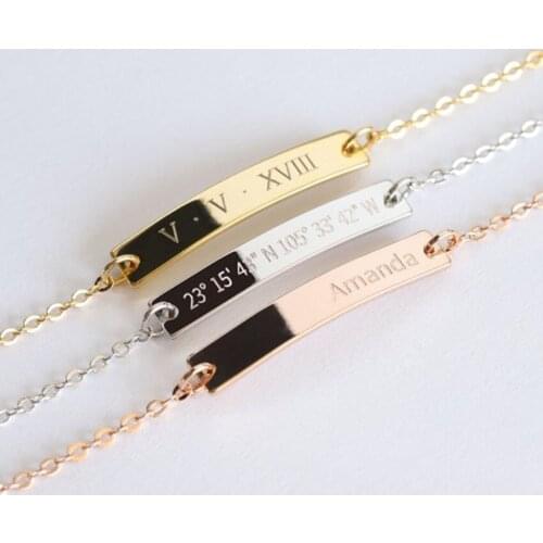 Custom Rose Gold Silver Color Bar Bracelets For Women Stainless Steel Sided Personalized Engraved Name Jewelry Best Friends Gift
