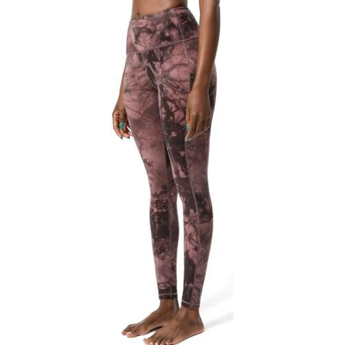 Women Nylon Tie Dye Tight Leggings Sports Fitness with Pocket Yoga Pants Stretch Workout Patchwork Slim Gym Leggings