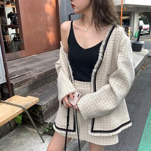 2021 Vintage Two Piece Sets Outfits Women Autumn Cardigan Tops And Mini Skirt Suits Elegant Ladies Fashion 2 Piece Sets