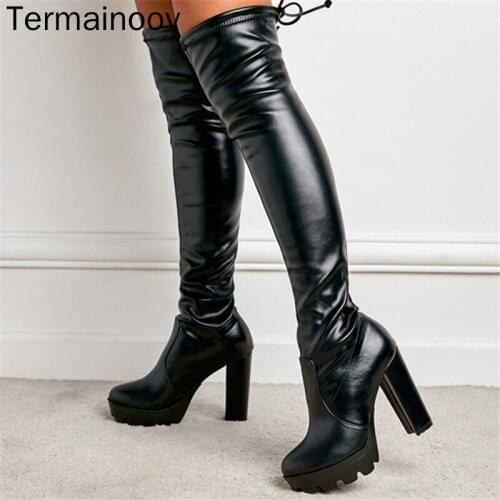 Termainoov Winter Boots New Over the Knee High Boots Martin Boots Feminine Leopard Print High Heels Boots Women