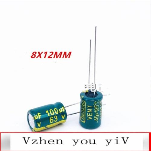 10-100pcs /lot 63v100uf high frequency high temperature resistance direct plug electrolytic capacitor 100uF 63v 8X12MM
