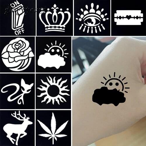 10 Sheets Hollow Black Color Henna Tattoo Stencil Fox Crown Pattern Glitter Mehndi Tattoo Template Gift for Lover Temporary G#08