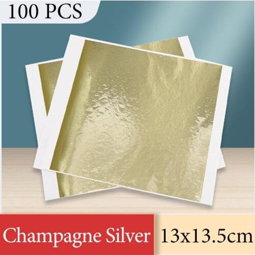 13x13.5cm Champagne Silver Foil Paper Gold Leaf Sheets in Arts Furniture Nail Decorations Paintings Gilding 100pcs Craft Paper