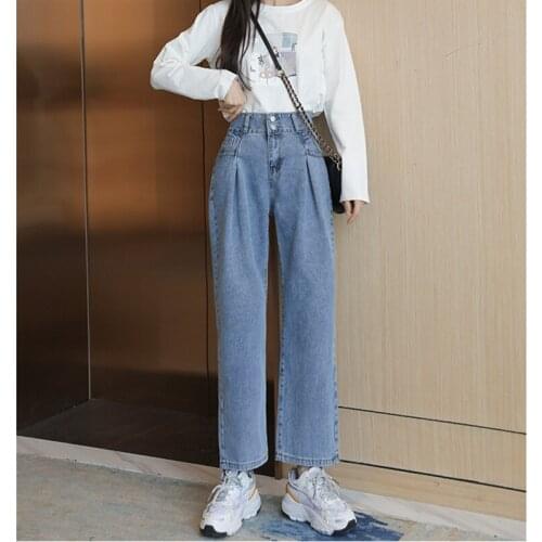 2021 High Waist Loose Jeans For Women Comfortable Fashion Casual Straight Leg Baggy Pants Mom Jeans Washed Boyfriend Jeans New