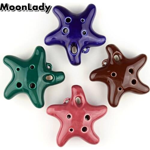 4 Colors Ocarina 6 Hole Small Starfish Ocarina Alto C Tone Beginner Ocarina Tourist Souvenir Teaching Toys Ceramic Pendant