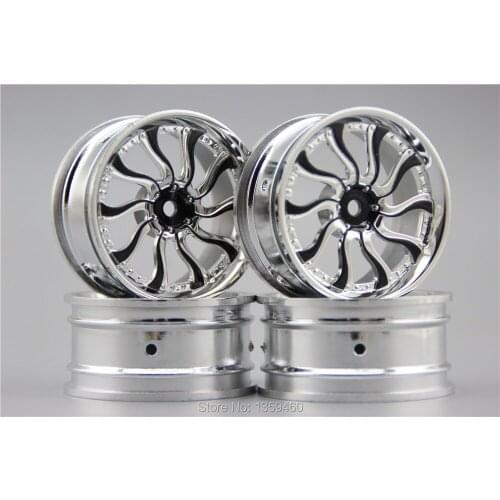 4pcs 1/10 Touring&Drift Wheel Rim waveCK(Chrome+Painting Black) 0mm offset fits for 1:10 Touring&Drift Car 1/10 Rim 11214