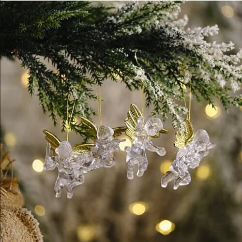 4 PCS Christmas Transparent Angel Pendant Mini Hanging Ornaments Christmas Festival Holiday Decoration