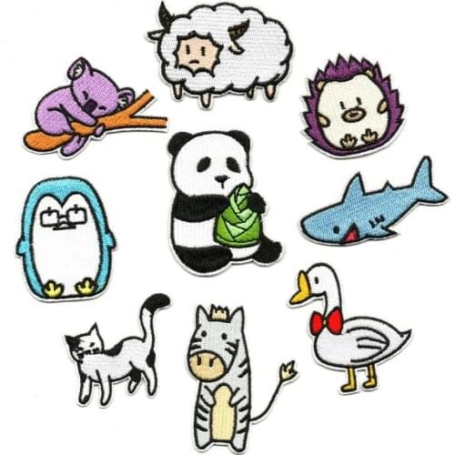 100pcs/lot Embroidery Patch Cute Animal Bear Shark Penguin Sheep Duck Panda Clothing Decoration Craft Diy Iron Heat Transfer
