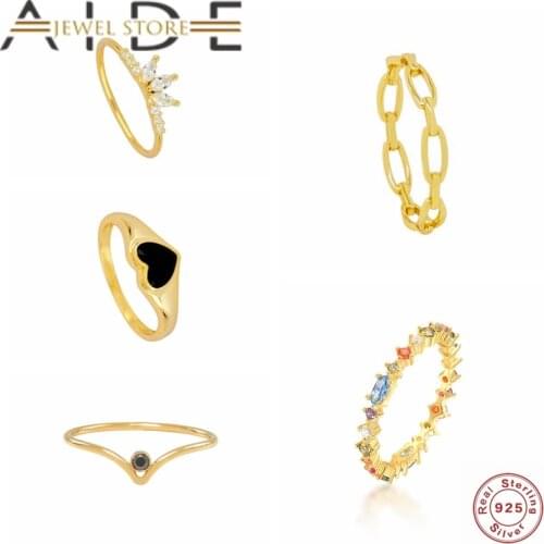 Aide 100% S925 Sterling Silver Trendy European American Black Zircon Finger Ring For Lovers' Couples Wedding Rings Fine Jewelry