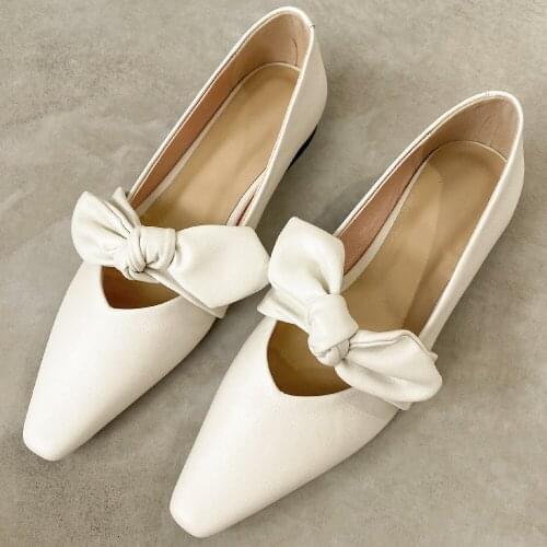 Plus size 33-43 womens genuine leather pointed toe slip-on ballet flats bow tie korean style sweet casual espadrilles shoes hot