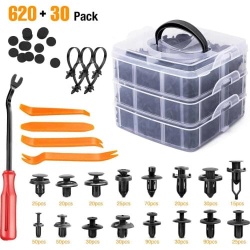Besper 620 Pcs Mixed Auto Fastener Clip Car Fender Push Retainer Pin Rivet Bumper for Door Trim Panel Retainer Removal Tool