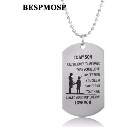 Bespmosp 12PC/Lot Always Remember You Are Braver Stronger Smarter To Son Stainless Steel Pendant Necklace Mom Family Jewelry Hot