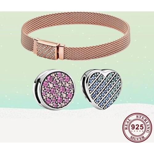 2021 New S925 Sterling Silver With Blue Fixing Clip Positioning Clip Beads For Women Wedding Party Gift Fashion Jewelry