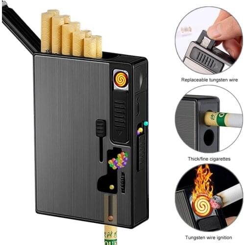 Large Capacity Cigarette Case General Cigarette Case with Exploding Bead Box Igniter USB Multi-functional Lighter Smoking Tools