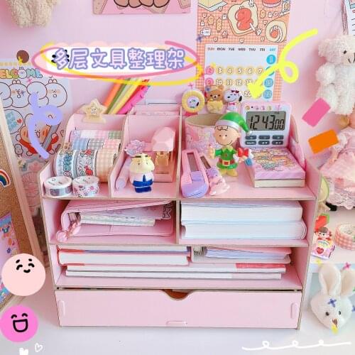 Wooden Cosmetic Makeup Organizer Book Holder Desk Stationery Storage Washi Tapes Collection Shelf Rack Dolls Display