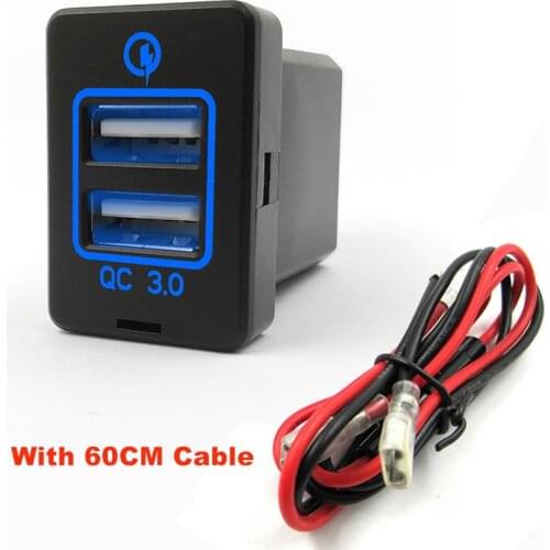 Dual USB Port Adapter Splitter Support Quick Charge 3.0 With 60cm Wire For Toyota F19 Car USB Adapter LED Indicator Car Assembly