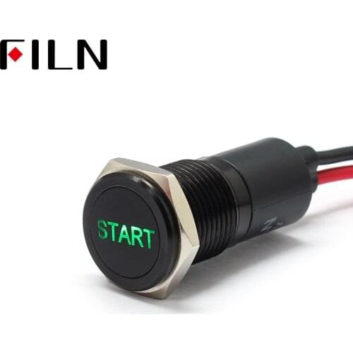 FILN 14mm Car dashboard Start symbol led red yellow white blue green 12v led Black shell indicator light with 20cm cable