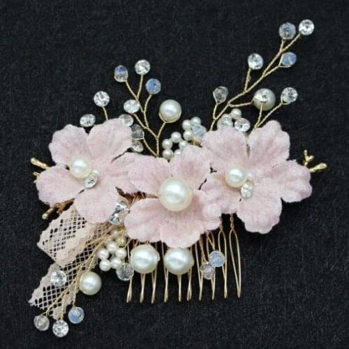 New Fashion pink peach Rose Flower Hair Combs Wedding Bridal Jewelry Women Prom Headpiece Charm Hair Accessories Hair Pins Clips