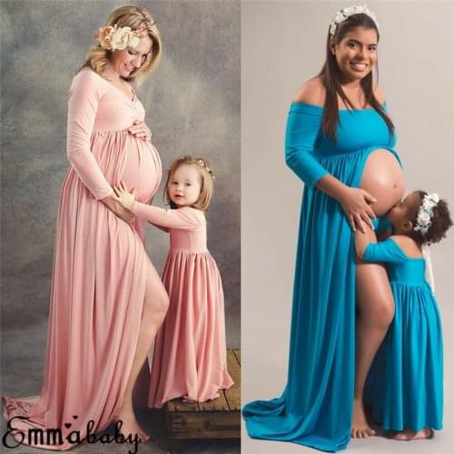 Cotton Family Matching Clothes Maxi Gown Maternity Photography Props Pregnancy Women Girl Dresses Mother and Daughter Dress 2020