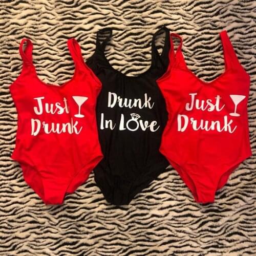 PERSONALIZE Drunk In Love Just Drunk Bride Bridesmaid swimsuit Bathing Suits Honeymoon Bachelorette Swimwear Party gifts