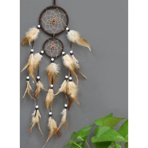 Indian Handmade Colorful Dream Net Catcher Double-layer Feather Wall Hanging Decoration Ornament Gift Wind Chimes