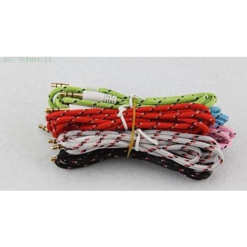 Braided Woven AUX 3.5mm Audio Car Extention Cable wire Auxiliary Stereo Jack Male 3ft Lead For Iphone Mobile Phone 1000pcs/lot