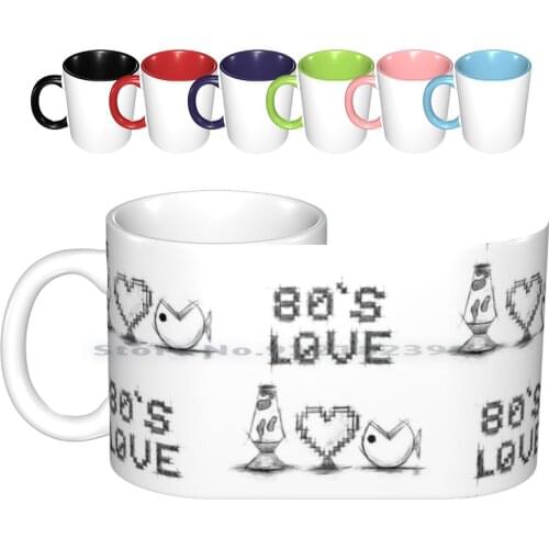 80’s Pixel Love Ceramic Mugs Coffee Cups Milk Tea Mug 80 S Retro Pixel Pixelated Art Sketch Lava Lamp Heart Games Arcade Old
