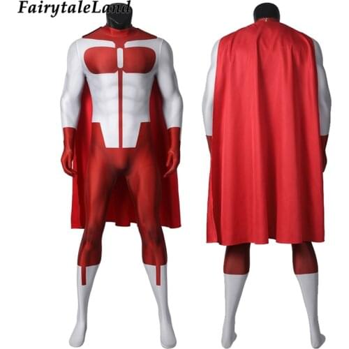 Halloween Invincible Cosplay Jumpsuits Omni Man Costume Superhero Nolan Grayson Zentai Printing Bodysuit With Cape