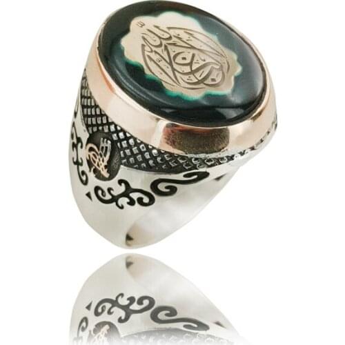 Original Hot Selling Rings Antique Silver Color Men Ring Vintage Jewelry Islamic Adab Or HuTurkish Ottoman Statement Boho Muslim
