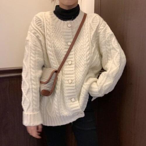 Loribindwood Japanese Gentle Thick Needle Knit Cardigan 2021 Spring Loose Lazy Twist White Sweater Jacket Women Thicken
