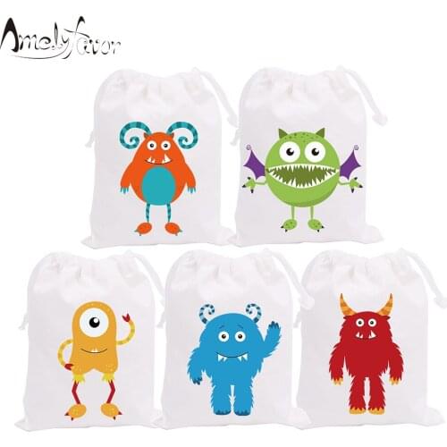 Monsters Theme Party Bags Candy Bags Gift Bags tiny cute Monster Decorations Baby Shower Event Birthday Party Container Supplies