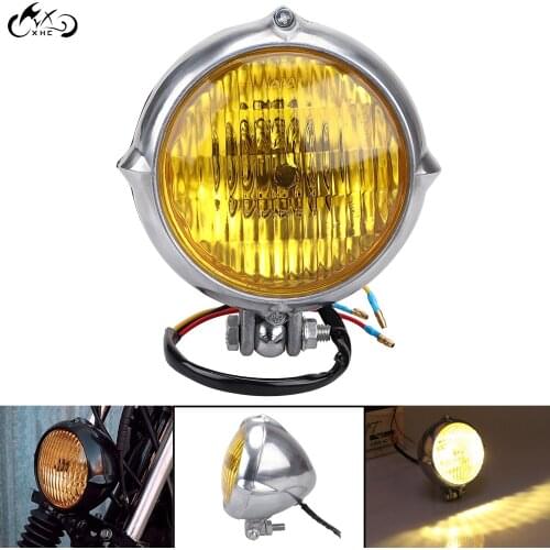 Motorcycle Chrome Billet Aluminum 12V Amber Glass Lens Retro Headlight Lamp For Harley Dyna Road Glide FLTR Road King FLHR CVO