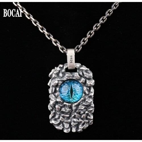 BOCAI New Real s925 Silver Earth Eye Earth Texture Texture Multicolored Glass Eyes 2021 Trend Personality Mens Pendant