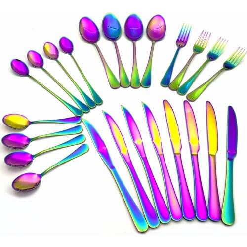 Stainless Steel Dinnerware Set Rainbow Mixing Soup Scoop Dinner Steak Knife Sharp Fork Christmas Gift Cutlery Set 24pcs/set