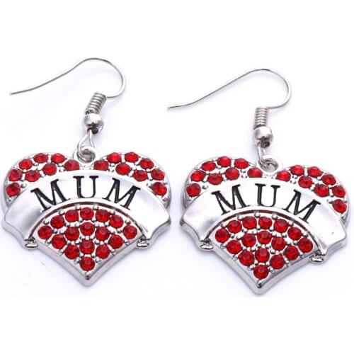 Newest Best Gift fashion rhodium plated earring with sparkling crystals MUM heart pendant Drop Shipping