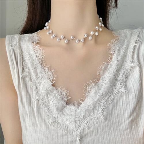 New Short Brief Pearls Statement Necklace Aesthetic Choker Necklace Jewelry for Women