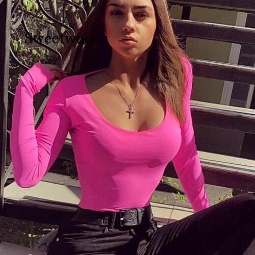 Autumn Neon Yellow Orange Long Sleeve T Shirts Women Harajuku Streetwear Bodycon Fluorescent Top Korean Vintage Tee Clothes