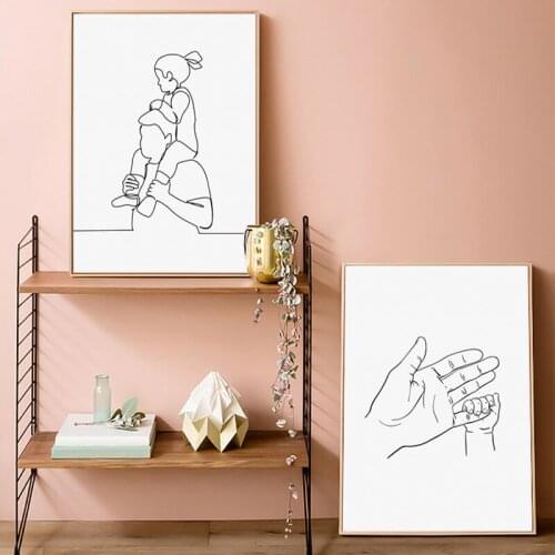 Father Daughter Single Line Abstract Posters and Prints Baby Hands Nordic Canvas Painting Wall Art Pictures Family Bedroom Decor