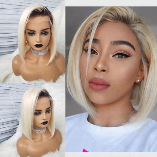 Preferred Preplucked Ombre Human Hair Wig Yellow Purple Blonde Wig Remy Brazilian Short Bob Lace Front Wigs For Black Women
