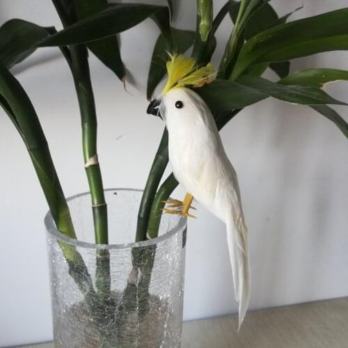 About 18cm white feathers Cockatoo parrot hard model,foam&feathers bird prop,home garden decoration toy Xmas gift w2021