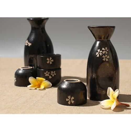 Five sets Japanese cherry high grade sake bottle four liquor wine cup sakura barware Chinese white wine drinkware